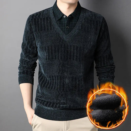 Plush Thickened Long Sleeve Knitted Chenille Top for Men