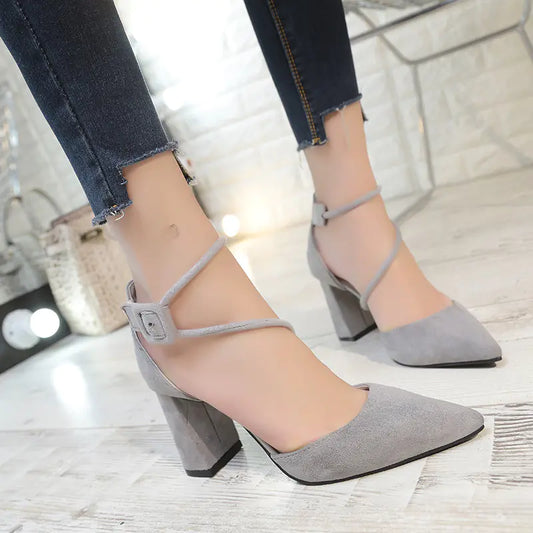 New Women's Chunky Heel Ankle Strap Sandals